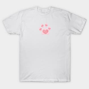 Dog paw print with shining red heart. Valentine's day design T-Shirt